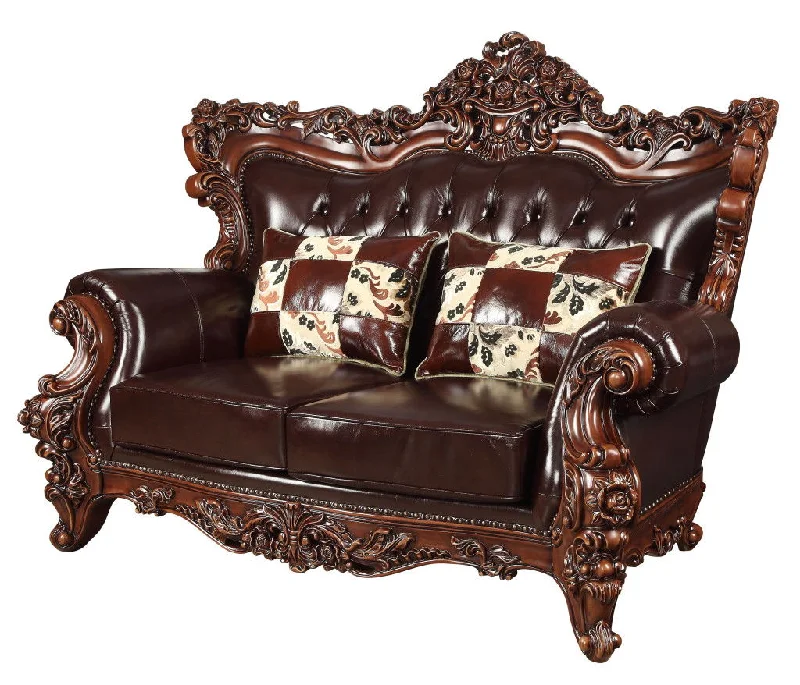 Sofa with timeless appeal-Faux Leather Curved Loveseat - Espresso / Brown