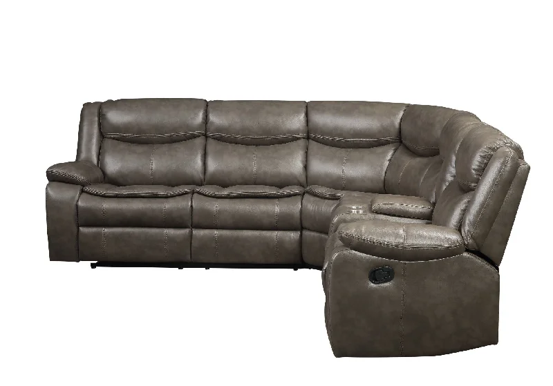 Sofa with sinuous springs-Faux Leather Reclining L Shaped Six Piece Corner Sectional With Console - Taupe