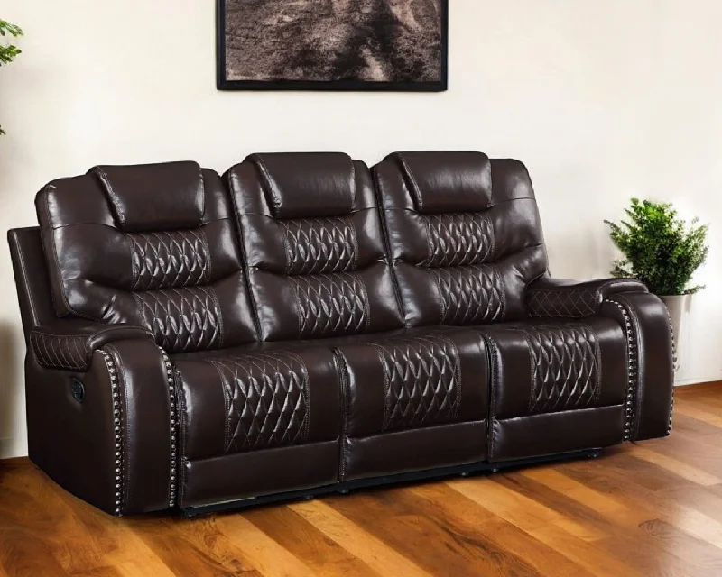 Sofa with European flair-Faux Leather Reclining Sofa With Black Legs - Brown