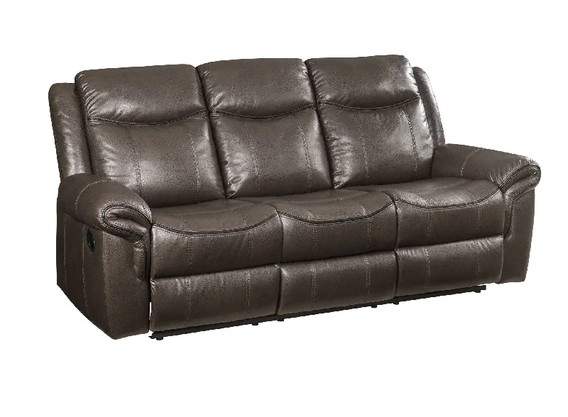 Sofa with French elegance-Faux Leather Reclining USB Sofa With Black Legs - Brown