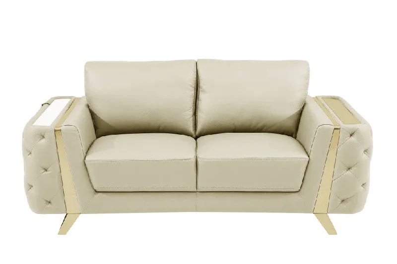 Sofa with outdoor option-Genuine Leather Loveseat - Beige / Gold