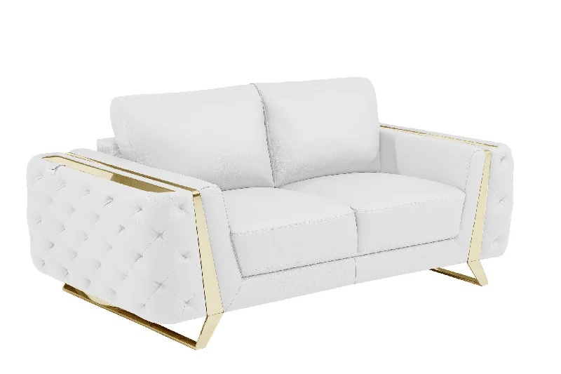 Sofa with weight capacity-Genuine Leather Loveseat - White / Gold