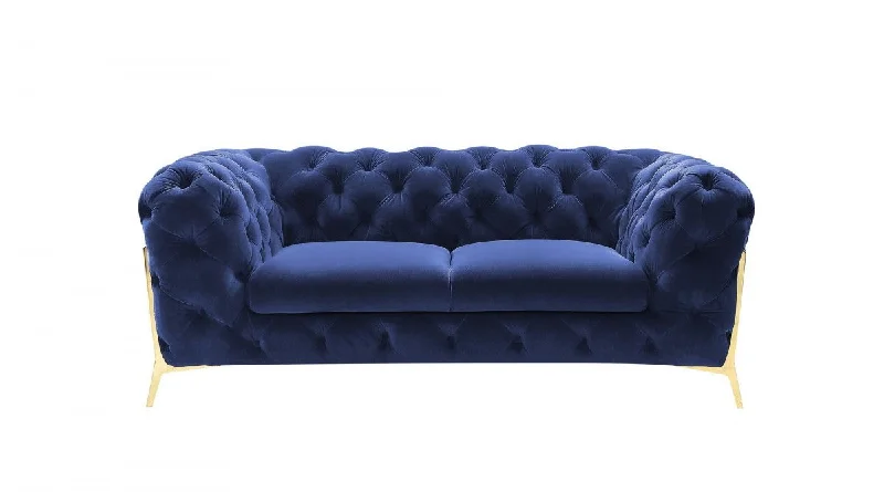 Sofa with centerpiece appeal-Glam Velvet And Gold Loveseat - Blue