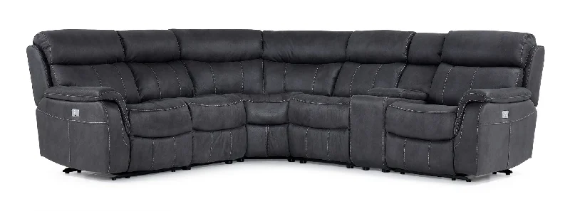 Sofa with glossy look-Haven 6-Piece Dual Power Reclining Sectional - Grey