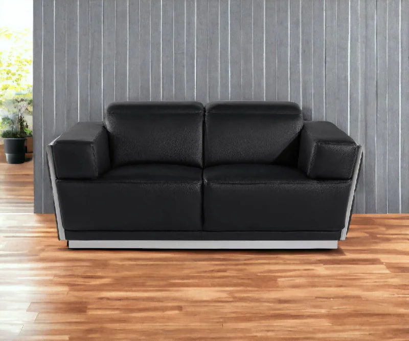 Sofa with underseat storage-Italian Leather, Loveseat - Black / Silver