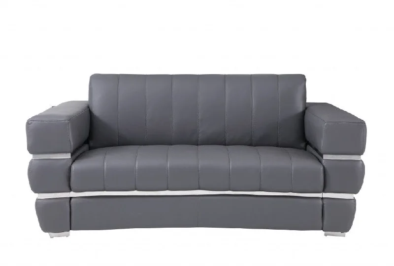 Sofa with care instructions-Italian Leather, Loveseat - Gray / Silver