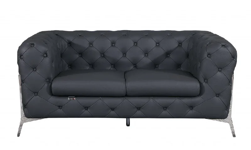 Sofa with velvet pillows-Italian Leather Loveseat - Gray / Silver