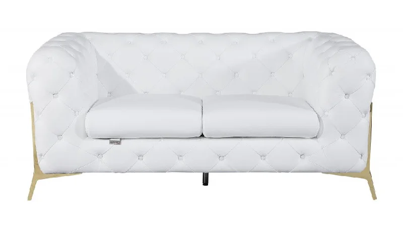 Sofa with custom fabric-Italian Leather Loveseat - White / Gold