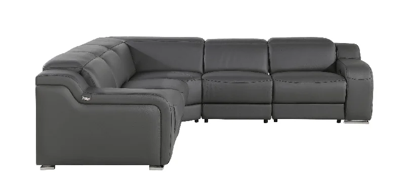 Sofa with anti-slip feet-Italian Leather Power Reclining L Shaped Five Piece Corner Sectional - Dark Gray