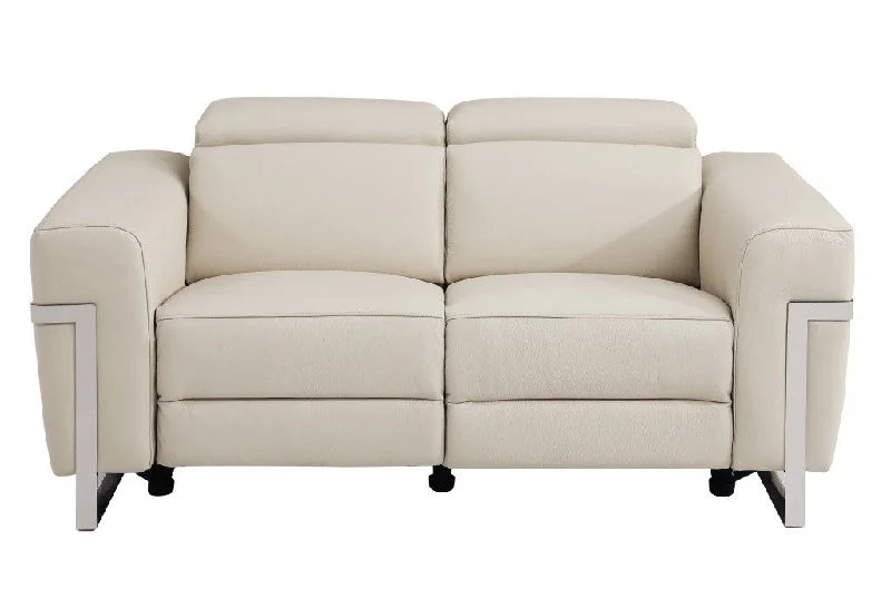 Sofa with maintenance tips-Italian Leather Power Reclining Loveseat - Beige / Silver