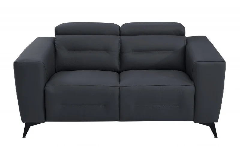 Sofa with cleaning guide-Italian Leather Power Reclining Loveseat - Gray / Black