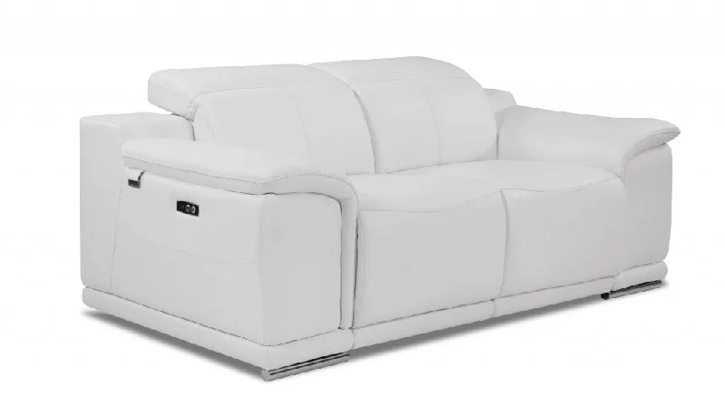 Sofa with color choice-Italian Leather, Power Reclining Loveseat - White / Silver