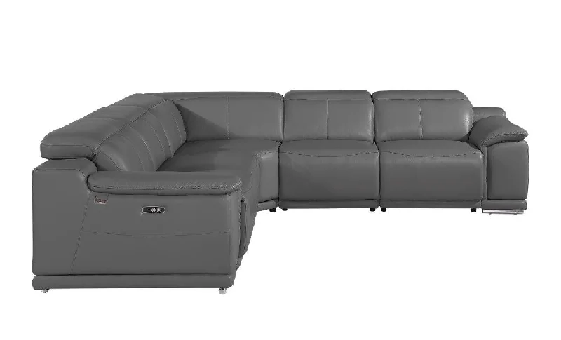 Sofa with quick assembly-Italian Leather Power Reclining U Shaped Five Piece Corner Sectional With Console - Gray