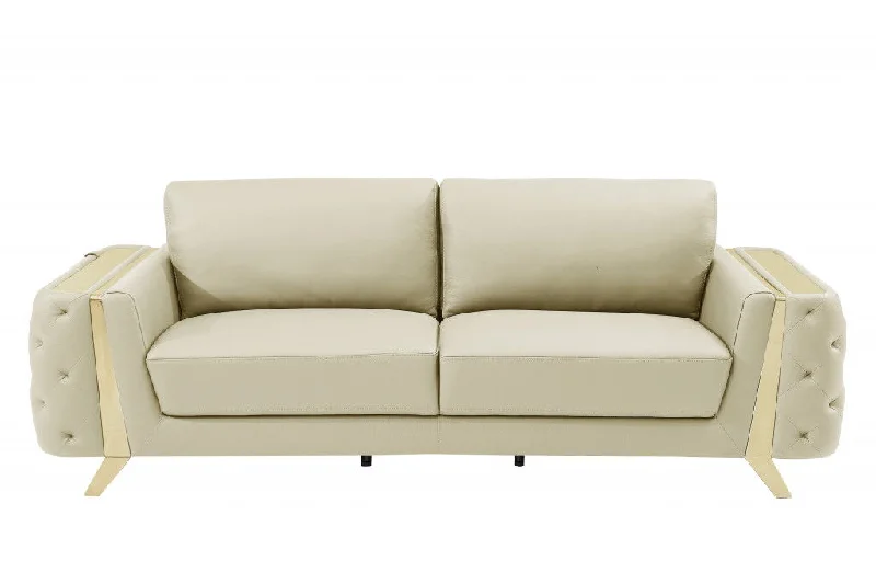 Sofa with limited edition-Italian Leather Sofa With Silver Legs - Beige