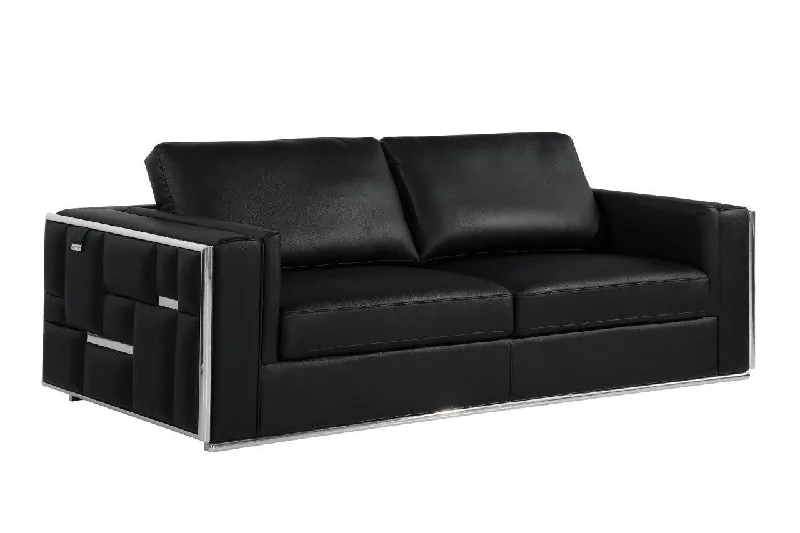 Sofa with customizable parts-Italian Leather Sofa With Silver Legs - Black