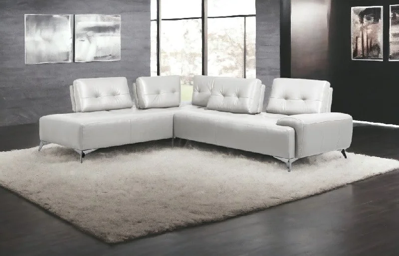 Sofa with easy storage-Leather L Shaped Two Piece Seating Component - White