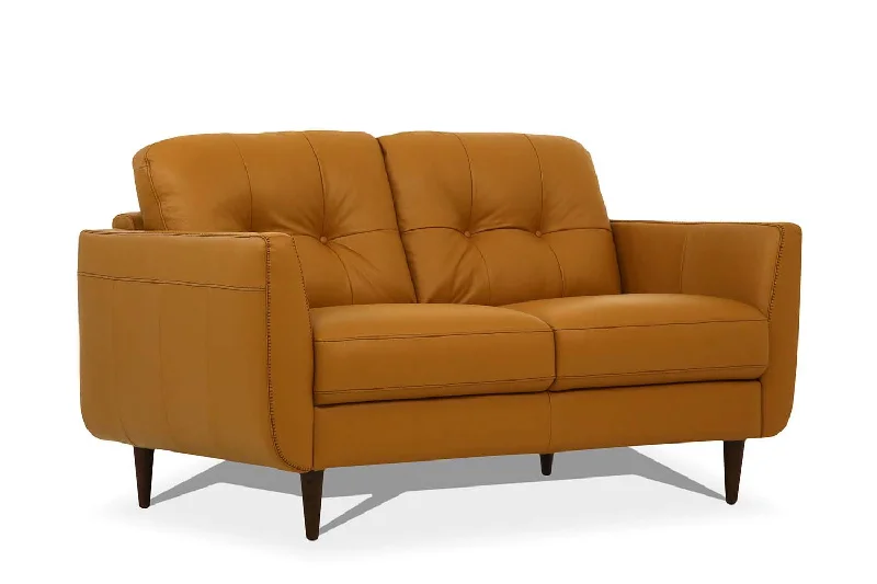 Sofa with subtle charm-Leather Loveseat - Camel / Brown