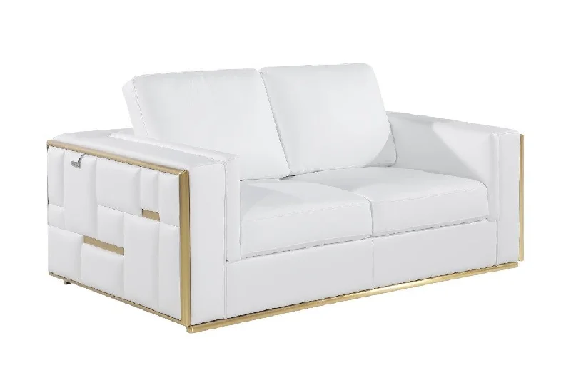 Sofa with durable fabric-Leather Loveseat Metallic - White / Silver