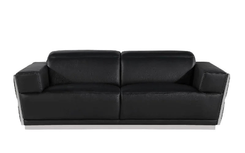 Sofa with low profile-Leather Sofa - Black / Silver