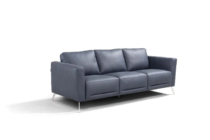 Sofa with tropical feel-Leather Sofa With Black Legs - Blue