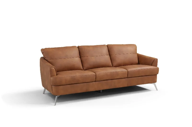 Sofa with artisan touch-Leather Sofa With Black Legs - Camel