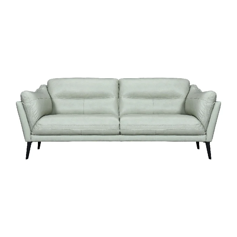 Sofa with cup holders-Leather Sofa With Black Legs - Mint Green