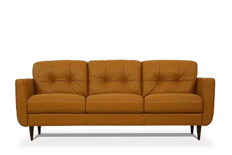 Sofa with mass-produced quality-Leather Sofa With Black Legs - Orange