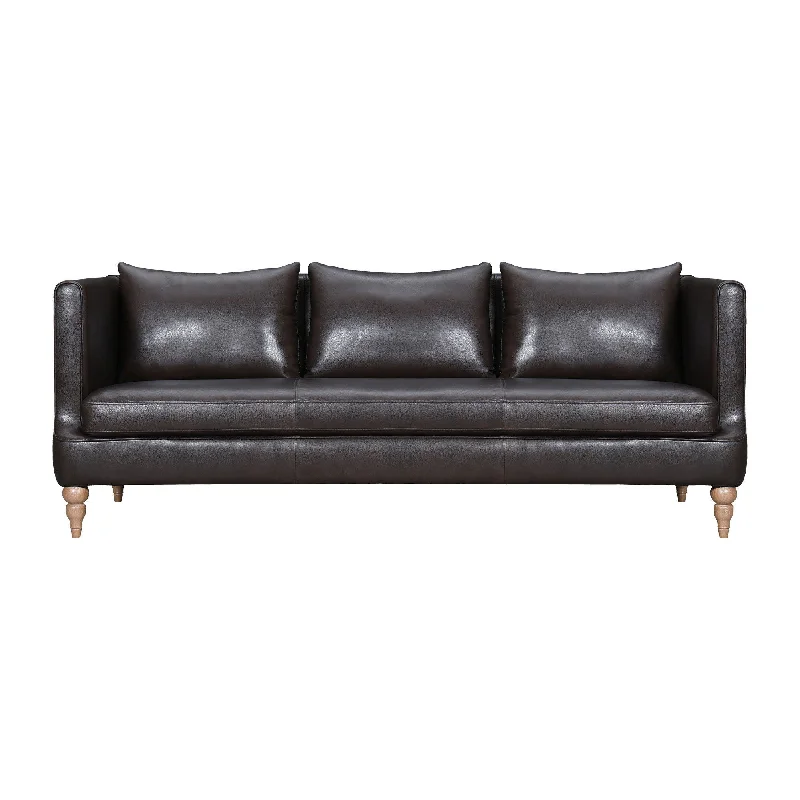 Sofa with Cyber Monday offer-Leather Sofa With Brown Legs - Dark Brown