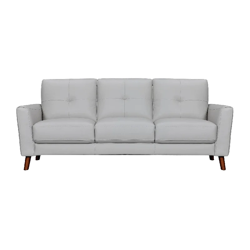 Leather Sofa With Brown Legs - Light Slate Gray