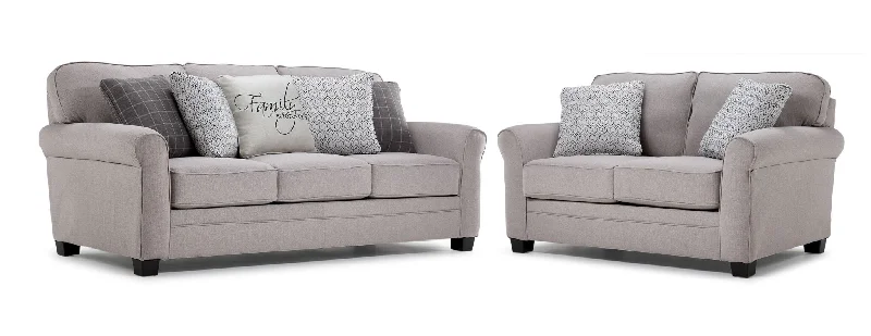 Sofa with adjustable pillows-Lewiston Sofa and Loveseat Set - Cement