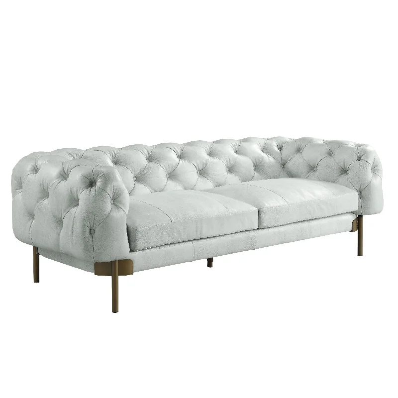 Sofa with local craftsmanship-Light Slate Top Grain Leather Sofa With Legs - Gray / Gold