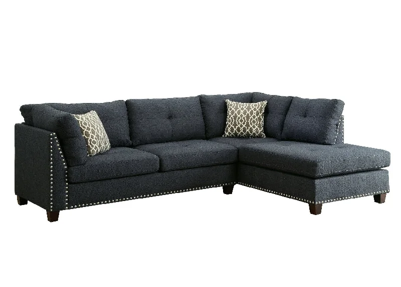 Sofa with soft springs-Linen L Shaped Two Piece Sofa And Chaise - Blue