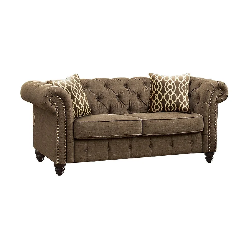 Sofa with all-season comfort-Linen Loveseat - Brown / Dark Brown