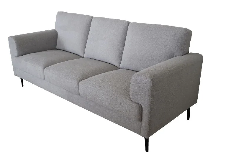 Sofa with Asian influence-Linen Sofa With Black Legs - Light Gray