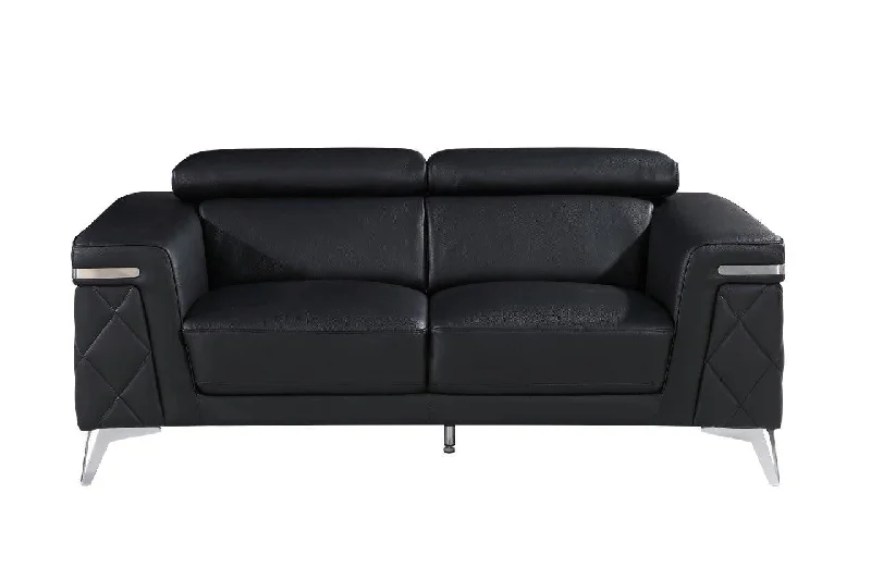 Sofa for seniors comfort-Metallic Leather Loveseat - Black / Silver