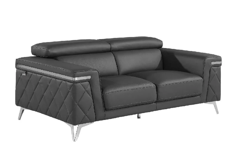 Sofa with smart features-Metallic Leather Loveseat - Dark Gray / Silver