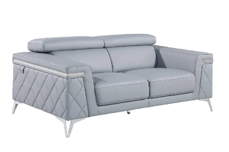 Sofa with slipcover option-Metallic Leather Loveseat - Light Blue / Silver