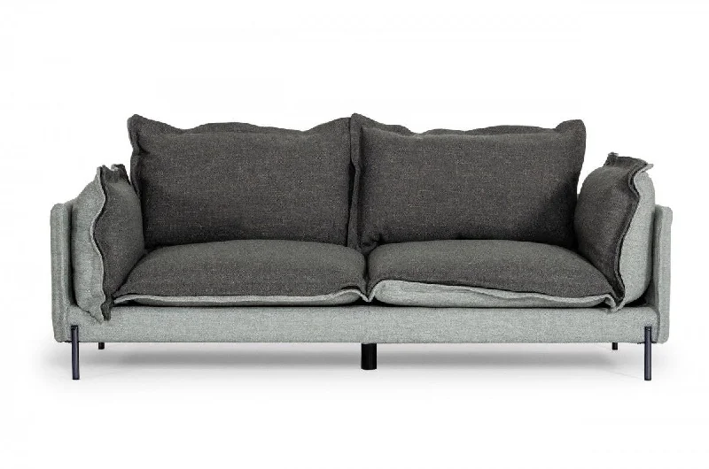 Sofa with throw pillows-Modern Two Tone Sofa With Reversible Cushions - Gray