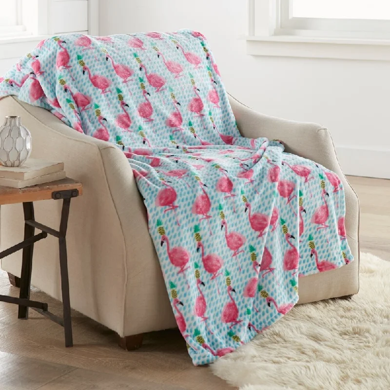 Cozy winter knit throw blanket -Party Flamingos 50x70 Inch Velvet Plush Printed Throw