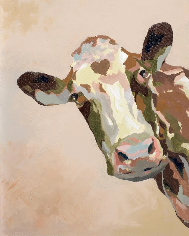 Wall Decor for organized rooms-Peering Cow By Patricia Pinto (Framed) - Light Brown