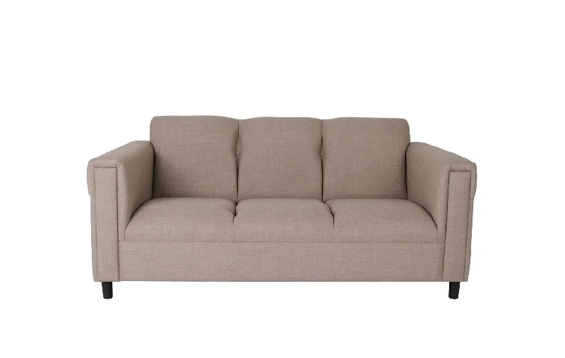 Sofa with foam padding-Polyester Sofa With Black Legs - Beige