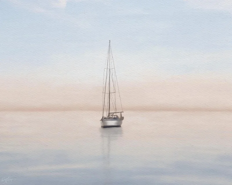 Wall Decor for practical rooms-Quiet Morning Sail I By Elizabeth Medley (Framed) - Light Blue