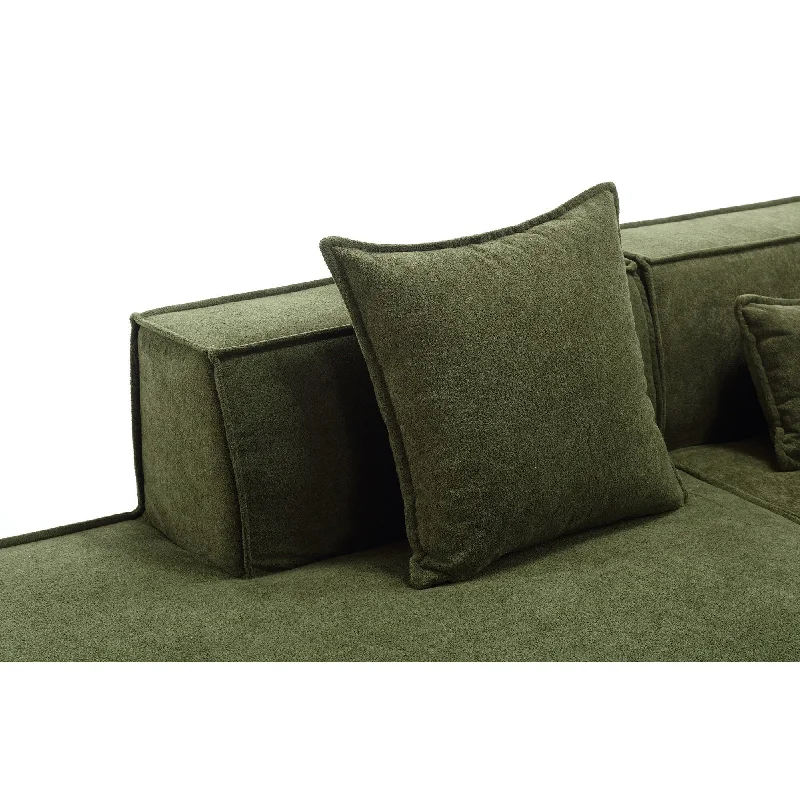 Sofa in beige neutral-Sectional Sofa Set of 3 w/ 2 Chaise Lounges & Single Sofa Chair, Green - Right