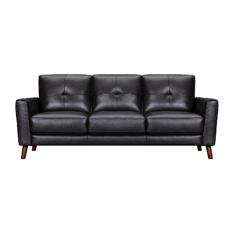 Sofa with side pockets-Sofa Leather With Brown Legs - Black