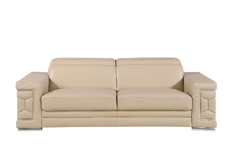 Sofa with Christmas sale-Sofa Leather With Silver Legs - Beige