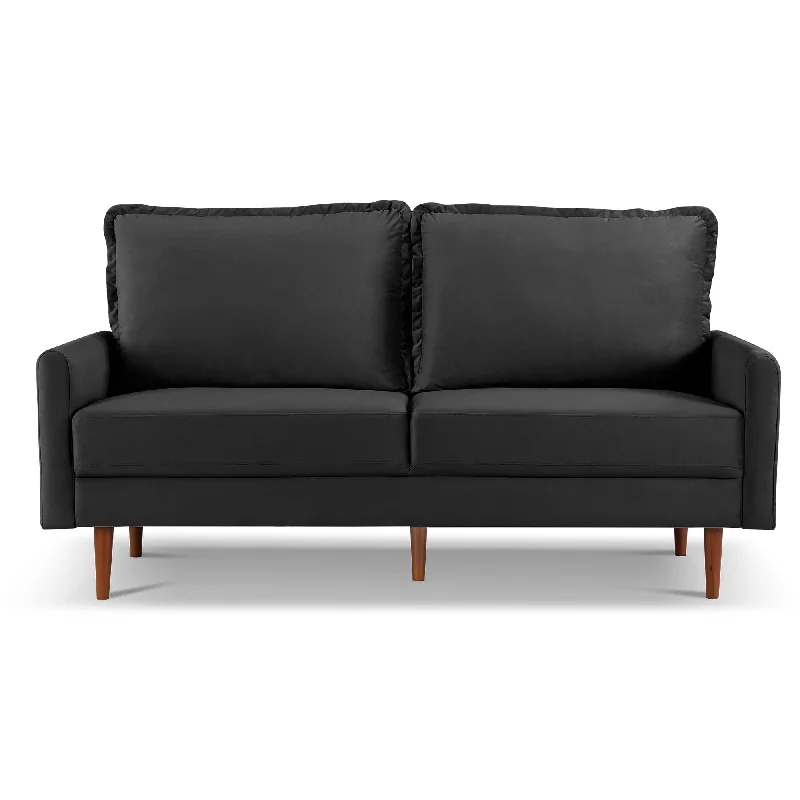 Sofa with straight design-Sofa Velvet With Dark Brown Legs - Black