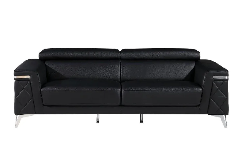 Sofa for adults lounge-Sofa With Silver Legs Italian Leather - Black