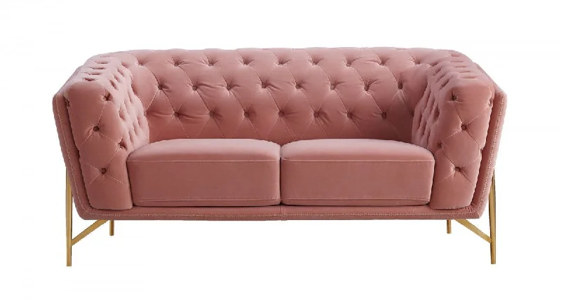 Sofa with frame repair-Stylish Velvet Loveseat With Diamond Tufts - Pink