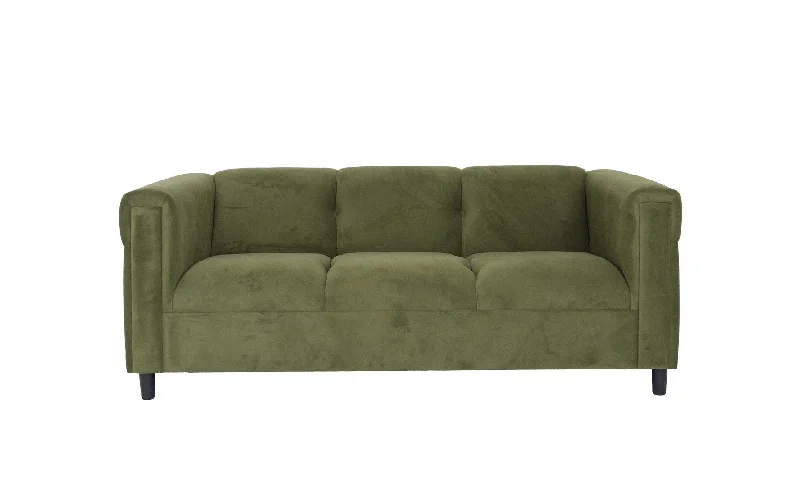 Sofa with shallow depth-Suede Sofa With Black Legs - Moss Green