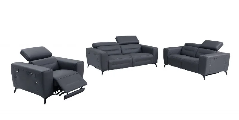 Sofa with interior design-Three Piece Indoor Six Person Italian Leather Seating Set - Dark Gray